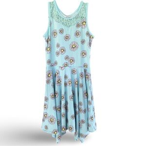 Girls asymmetrical summer daisy sundress sleeveless shark bite hem